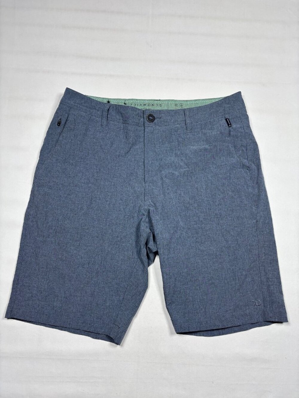 7 Diamonds Aeroplane Performance Shorts Mens 32 Slate Blue Heathered Golf Hybrid